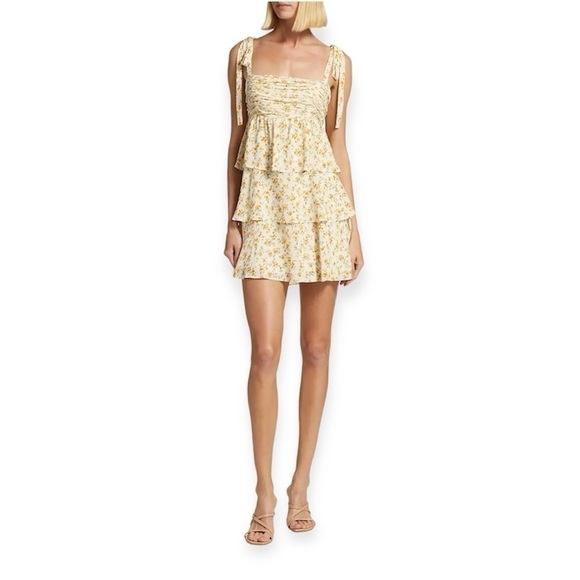 Reformation Adagio Avni Ruched Babydoll Minidress Sz. M​​​​​​​​​ - Picture 2 of 5